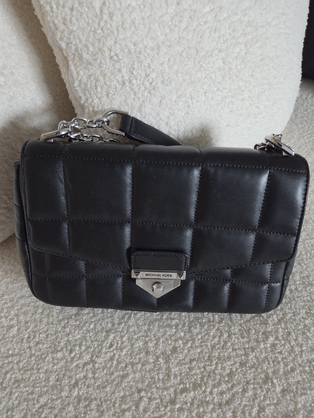 Michael Kors Black Quilted Leather Chain Shoulder Bag with Silver Hardware